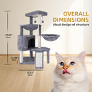 Zuome Three Layer Cat Tree with Cat Condo and Two Hammocks,Grey