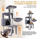 Zuome Three Layer Cat Tree with Cat Condo and Two Hammocks,Grey