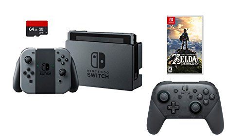 Nintendo Switch Zelda Bundle: Gray 32GB Console with Joy-Con and Pro Controller, The legend of Zelda Breath of the Wild Game - sunrise shopping mall