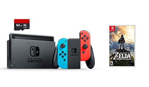 Nintendo Swtich 3 items Zelda Red Blue Bundle:Nintendo Switch 32GB Console Neon Red and Blue Joy-con ,64GB Micro SD Memory Card and The Legend of Zelda - sunrise shopping mall