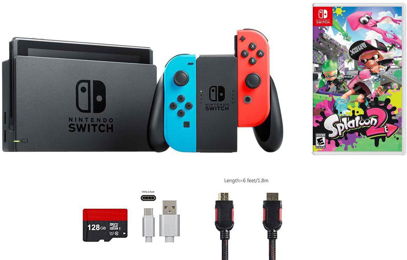 Nintendo Switch 6 items Bundle:Nintendo Switch 32GB Console Neon Red and  Blue Joy-con,128GB Micro SD Card,Nintendo Wireless Controllers Neon