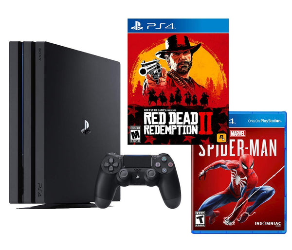 Sony PlayStation 4 Pro - Red Dead and Spider-Man Bundle: RED Dead Redemption 2, Marvel's Spider-Man, PlayStation 4 PRO 4K HDR 1TB Console - sunrise shopping mall