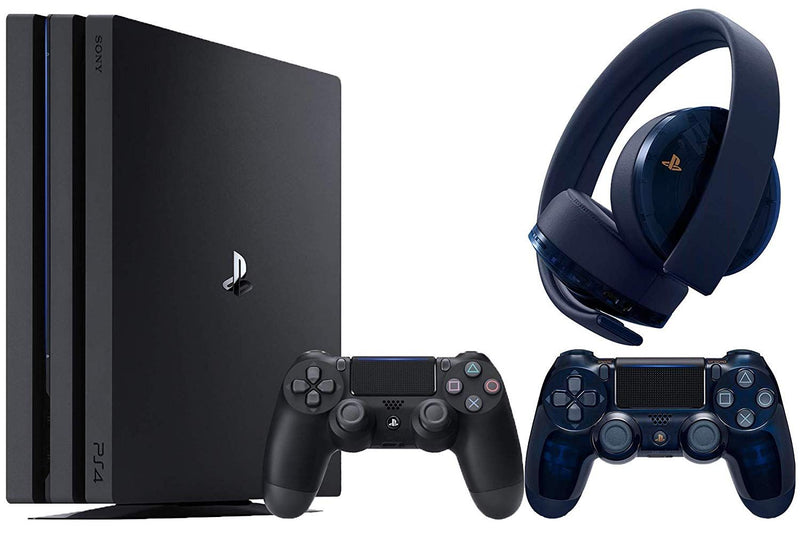 Sony PlayStation 4 Pro 500 Million Limited Edition Accessories Bundle: PlayStation 4 Pro 4K HDR 1TB Console - Jet Black with Extra 500 Million Limited Edition Gold Wireless Headset and Controller - sunrise shopping mall